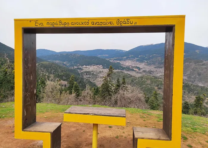 Archontiko - Stone With Fireplace And Mountain View